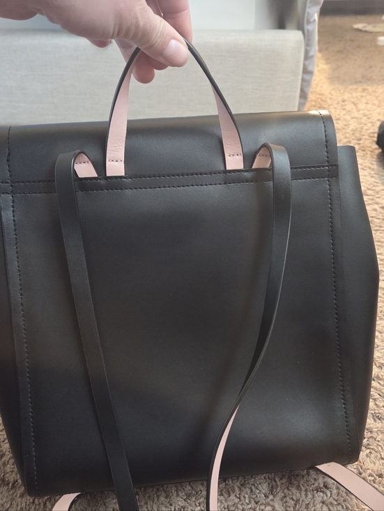 backpack purse leather black and pink Kate Spade Black Leather Backpack With Pink Interior And Matching Card  Holder